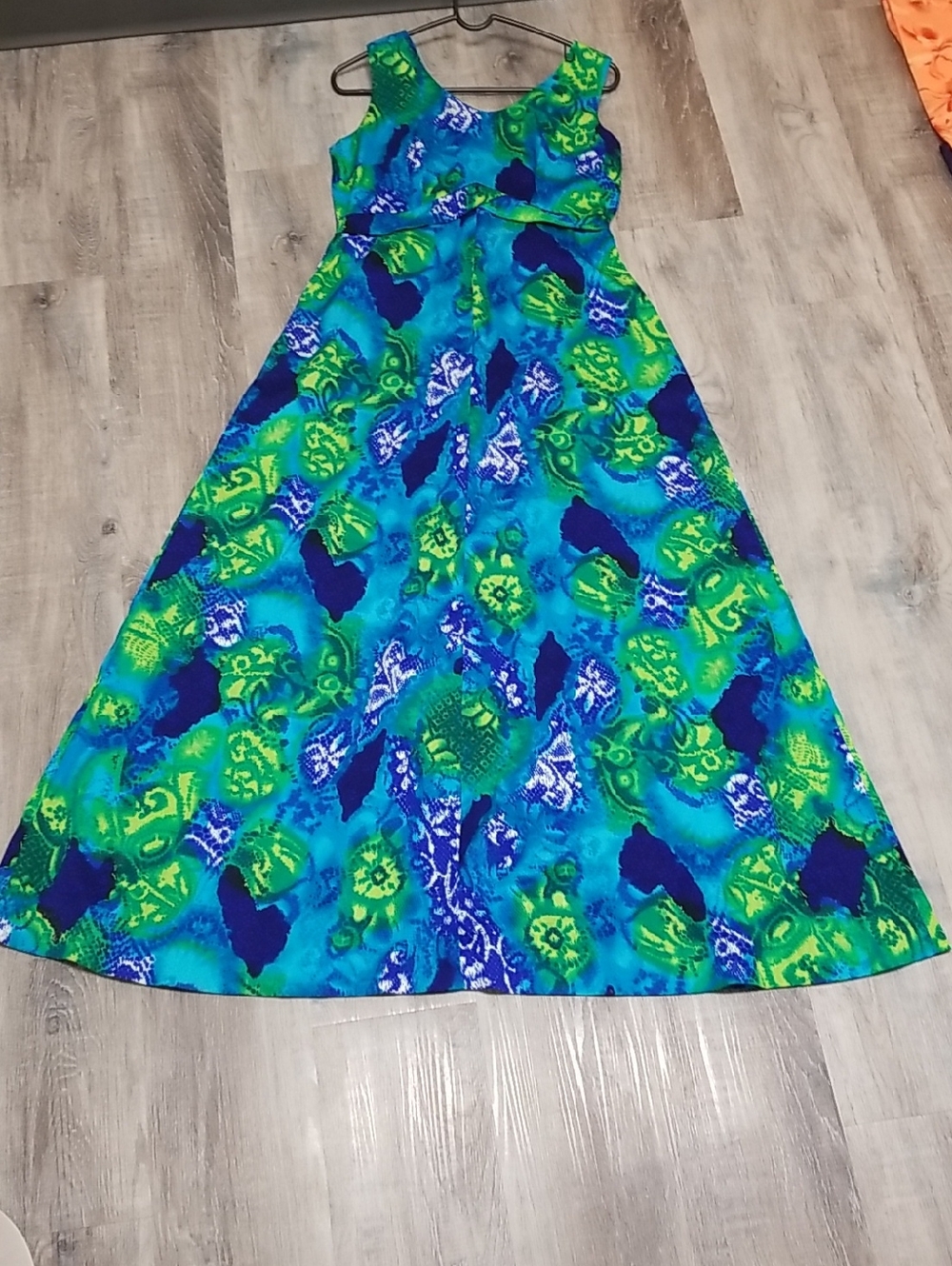 Vintage Blue & Green Maxi Dress